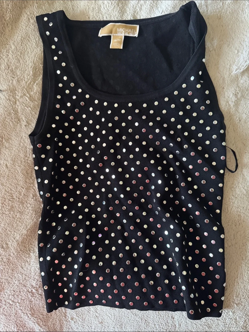 Michael Kors Black Tank Top with Silver and Pink Studs